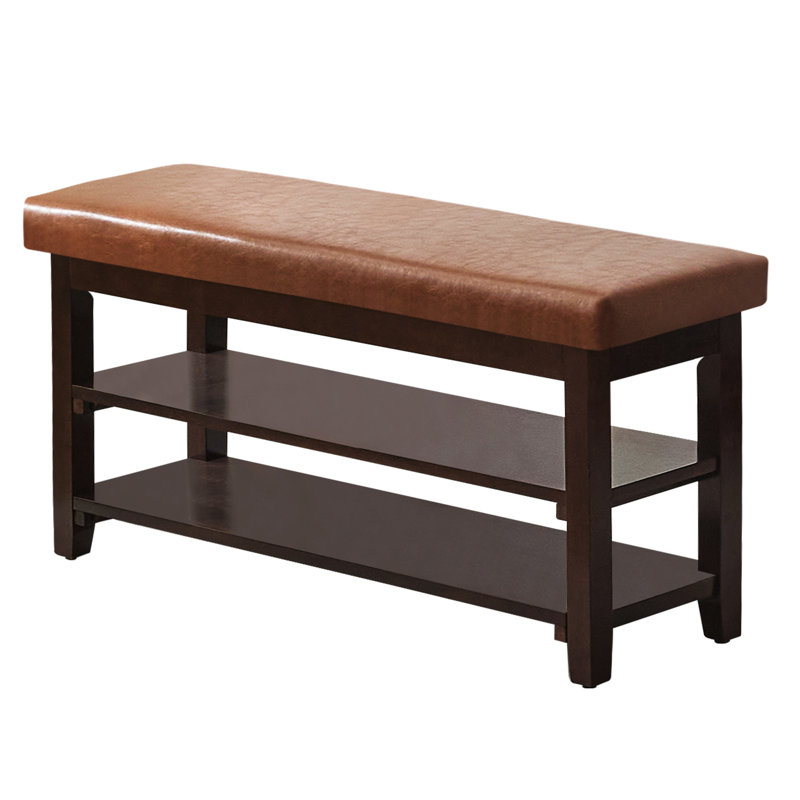 40" Solid Wood Shoe Bench with Cushion, 2-Tier Entryway Storage Bench, Tan