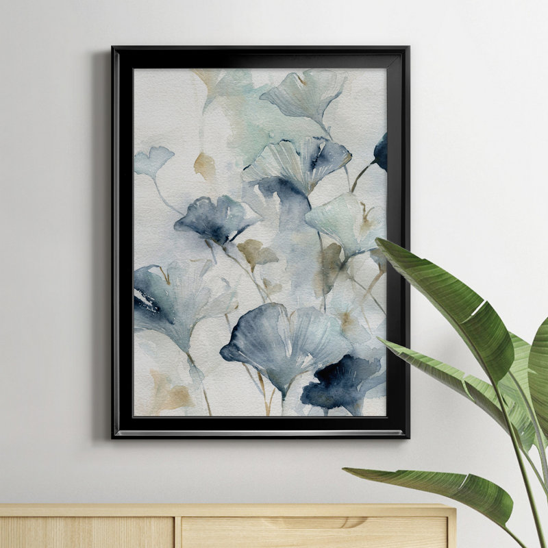 Indigo Ginkgo II - peinture sur toile encadrée, H 18,5 po x l 24,5 po x P 1,5 po, Noir