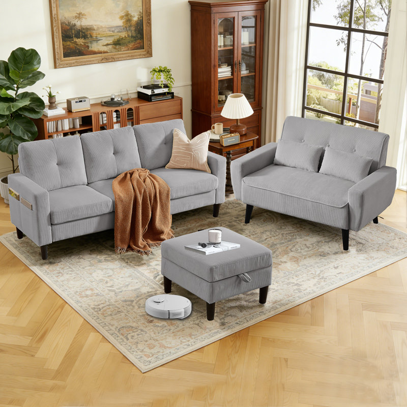 Ensemble de salon 3 pièces, Mélange de polyester gris clair