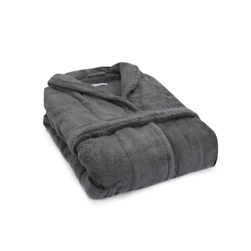 Boersma Cotton Blend Terry Cloth Gender Neutral Mid-Calf Bathrobe with Pockets, S, Dark Grey