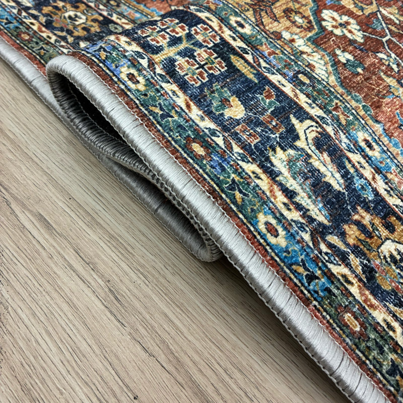 Custom Size Runner Rug Oriental Floral Medallion Machine Printed Design Low Profile Slip Resistant Runner Rugs by Feet