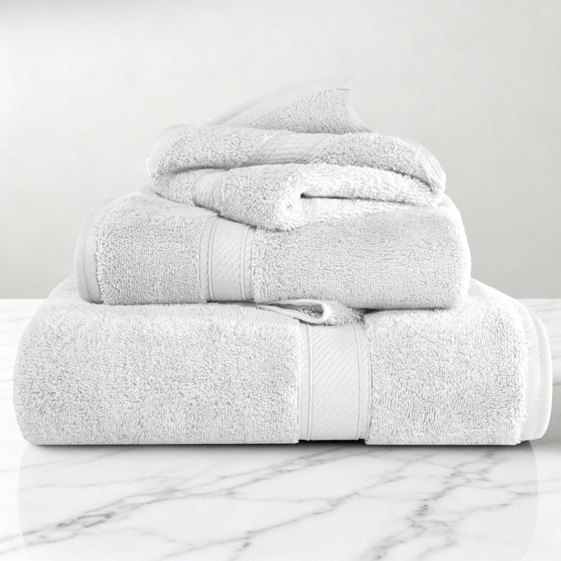 Ensemble de serviettes de bain en coton égyptien certifié Scotia, Blanc, Ensemble de serviettes 3 pièces (1 bain, 1 main,