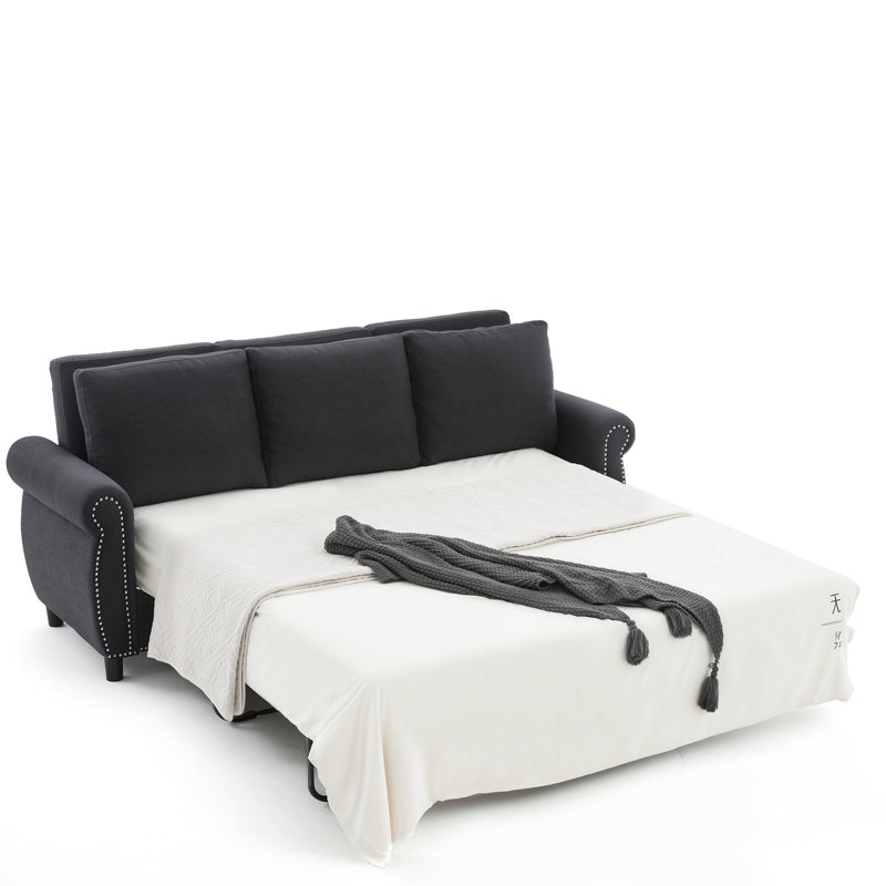 Canapé-lit 2 en 1 gris foncé, canapé-lit modulaire 3 places 81,5 po, tissu, trois coussins épais pour une assise décontractée, canapé-lit en lin moderne de 86,5 po de largeur, idéal pour les petits, la construction et la hauteur