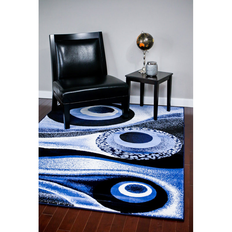 Tapis de zone bleu abstrait, Rectangle 3 pi 9 po x 5 pi 4 po
