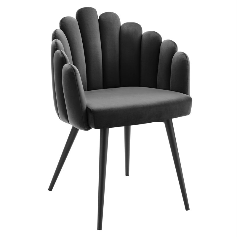 Low-Profile Charcoal Velvet Upholstered Arm Chair with Metal Frame
