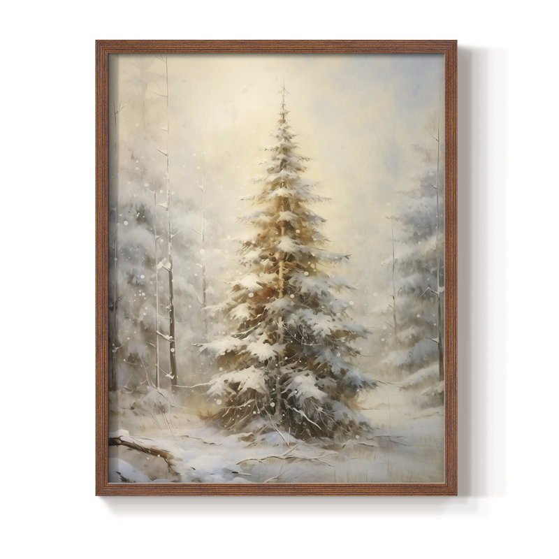 «Christmas Holiday Art», reproduction encadrée en bois massif, Noyer, H 15 po x l 12 po