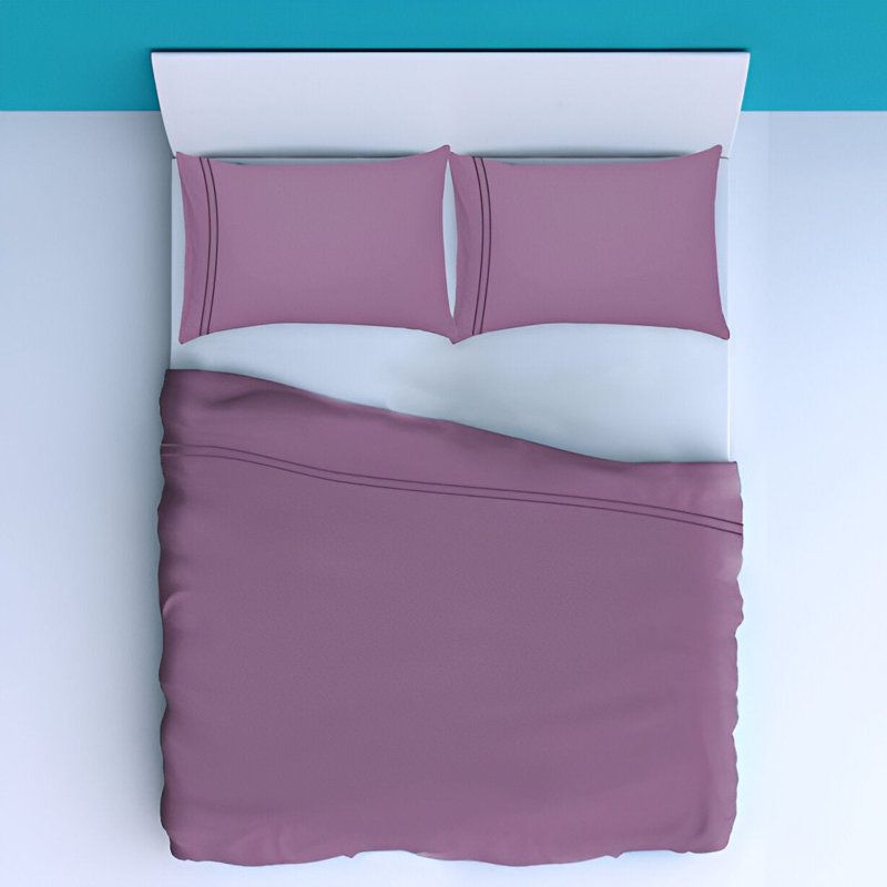 400TC Luxurious Double Embroidery Sateen Solid Cotton 4 Piece Sheet Set Fitted Sheet Fits Upto 16" Deep Pocket, Lilac