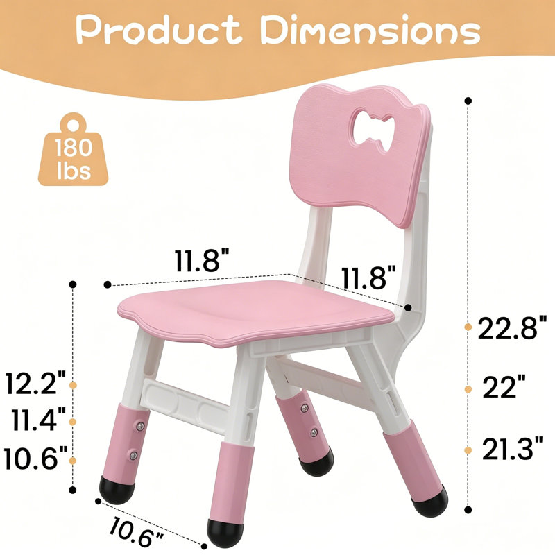 3-Position Height Adjustable Kids Chair, HDPE Plastic Children's Chair with Non-Slip Feet & Carry Handle, Stackable Toddler Chair for Home, Classroom & Kindergarten, 4PCS
