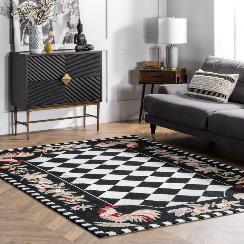 Tapis noir crocheté à la main Bacourt, Rectangle de 5 pi x 8 pi