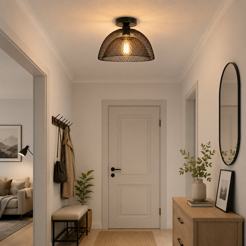1-Light 11.81" Industrial Metal Dimmable Flush Mount