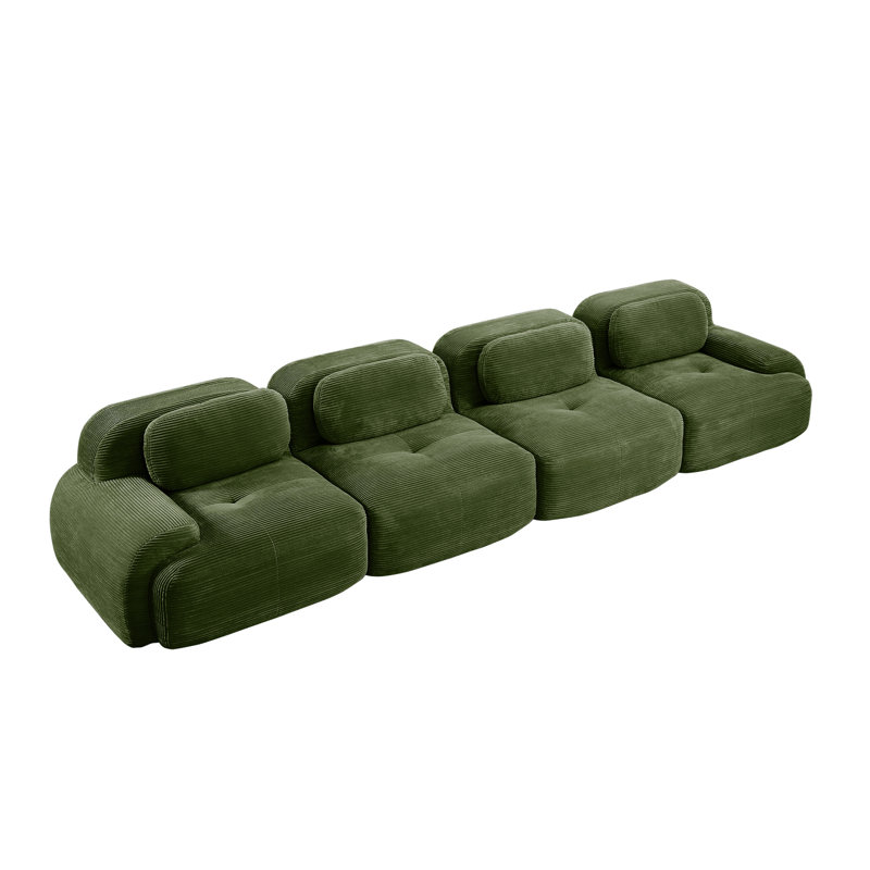 Olive 4 Corduroy With 32d High Sponge, Ergonomic Design, Combination, No Assembly For Family Gathering Soft Modular In , Pet-, Curved , Non-slip Base, Stylish Design