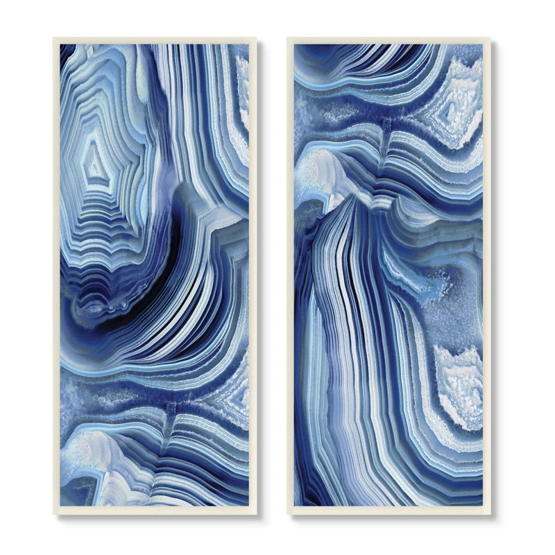 "Abstract Blue Rock Crystal Waving Lines" par Danielle Carson - ensemble de 2 impressions, Plaque murale