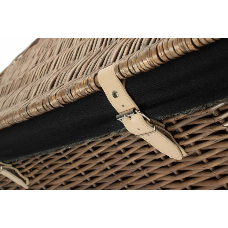 Wicker Rope Handled Trunk with Lining, Antique Wash/Black
