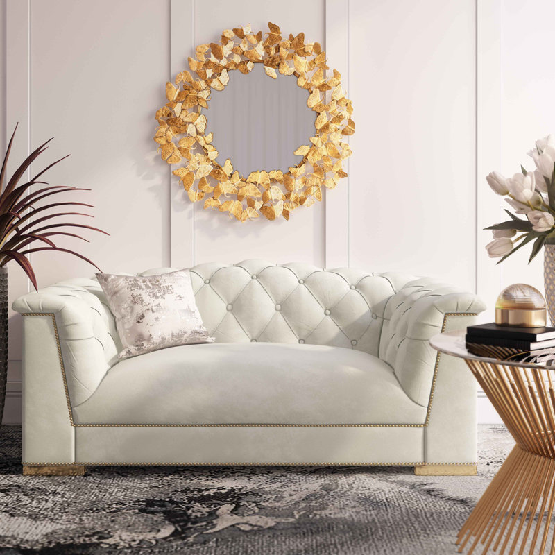 92.1" Velvet Rolled Arm Sofa, Cream Velvet, 29.9" H x 68.5" W x 35.4" D