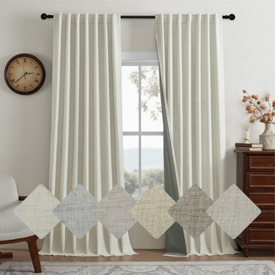 Leming 100% Polyester Burlap Blackout Curtains for Bedroom Back Tab Curtains 2 Panels Set