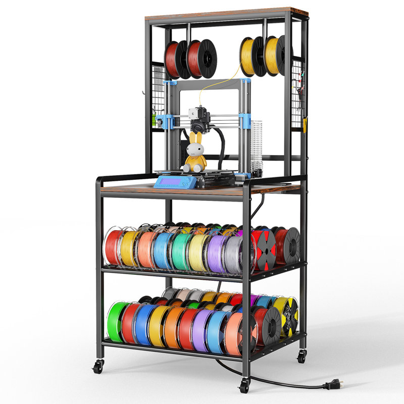 Support d'imprimante 3D avec rangement pour filament, table d'imprimante 3D robuste avec station de charge, support de rangement pour filament de chariot d'imprimante, brun
