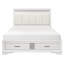 Grand lit moderne avec tête de lit tapissier en similicuir, rangement et tiroirs, style, finition blanche, accent de paillettes argentées, cadre de tête de lit plateforme en bois, pièce de chambre à coucher