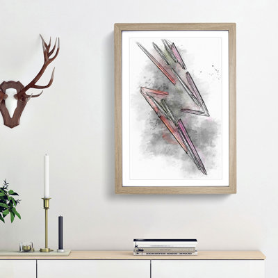 Neon Lightning Bolt in Abstract - Framed Print