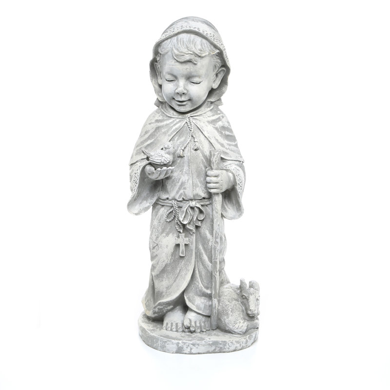 Large Gray Resin Baby Saint Francis Garden Statue