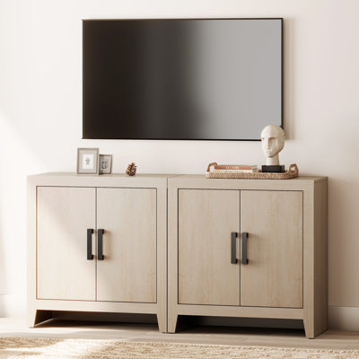 Farmhouse TV Stand For Tvs Up To 65 Inch, Rustic Wood Entertainment Center & Media Console With 4 Storage Doors, Accent Cabinet For Living Room, Hallway, Rustic Beige
