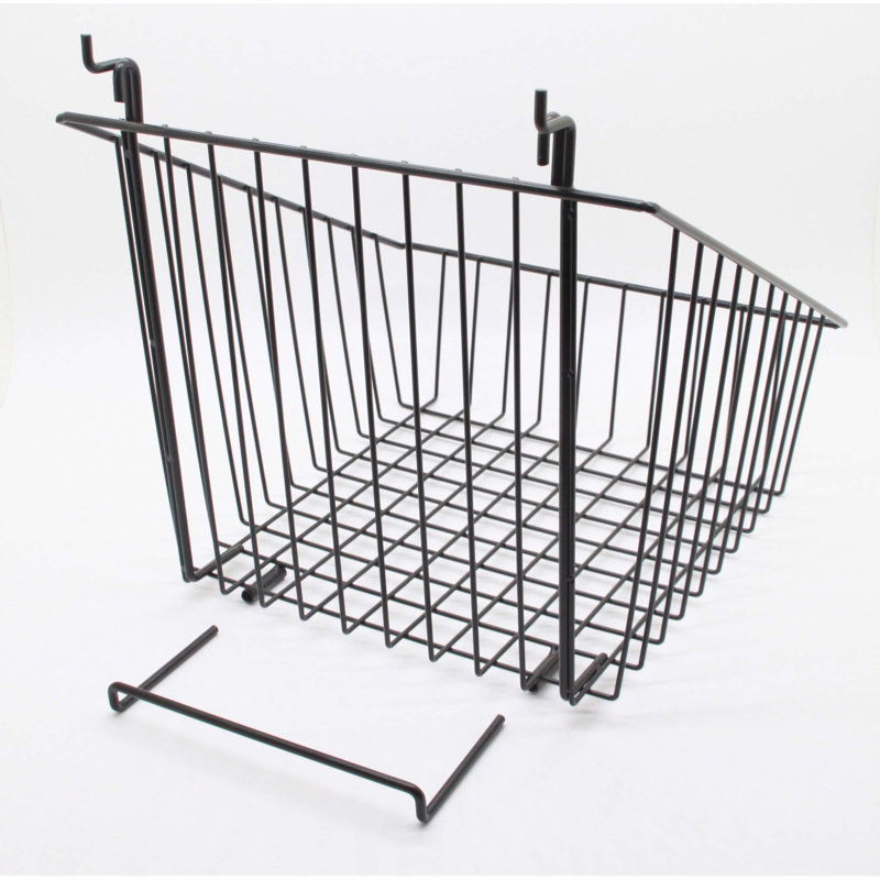 12" x 12" Metal Gridwall Slatwall Basket W/ Hooks - Black