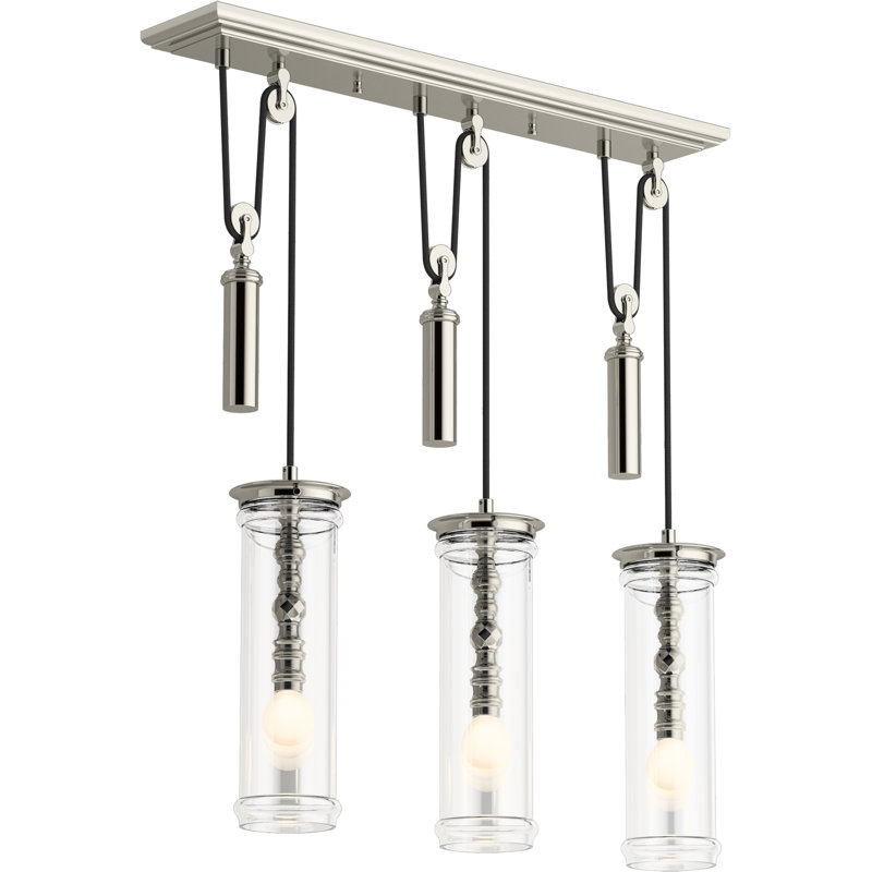 3 - Light Kitchen Island Modern Linear Chandelier, Polished Nickel