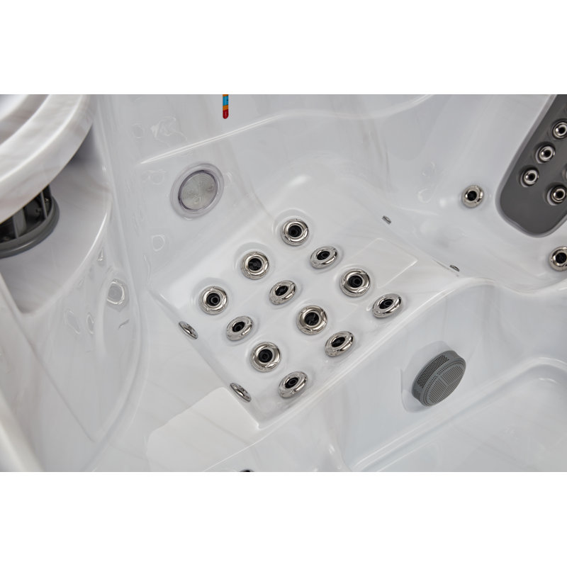 Luxury Gray Acrylic 6-Person Square Hot Tub with LED Lighting