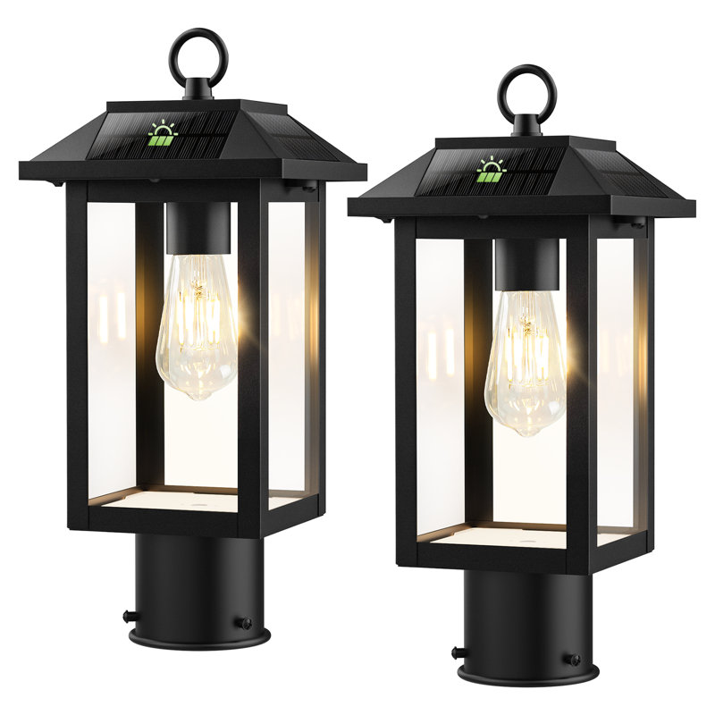 Solar Post Light 2-Pack - Vintage Outdoor Lantern with Dusk to Dawn Sensor, Waterproof Aluminum Fixture & Cool White Bulb Included for Pole, Pillar, Pathway & Driveway