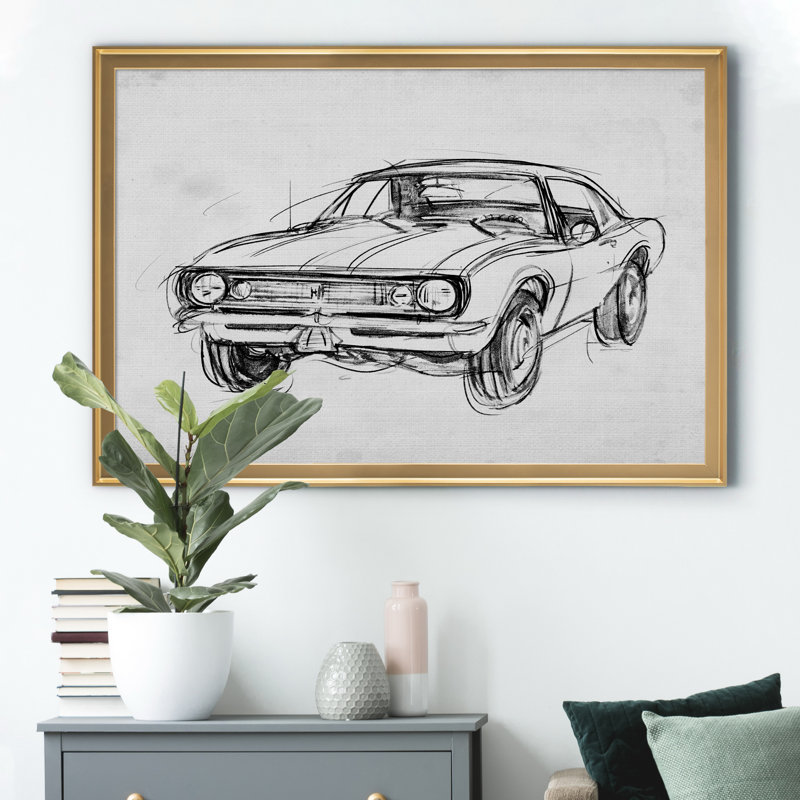 " Classic Car Sketch III ", Gold, 18.5" H x 24.5" W x 1.5" D