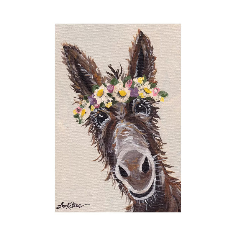 Donkey With Flower Crown - Painting on Canvas, Wrapped Canvas, 66.04 cm H x 45.72 cm W x 1.91 cm D