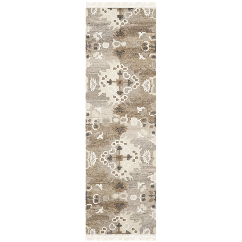 Tapis gris en laine, viscose et coton tissé à la main Mill, Tapis de couloir 2 pi 3 po x 8 pi