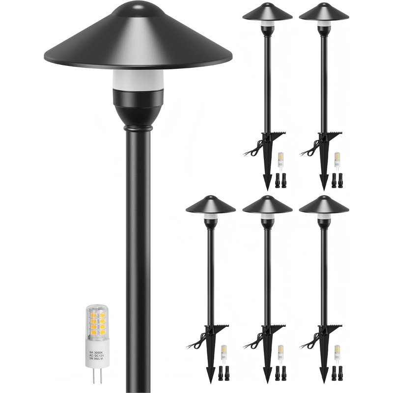 Low Voltage Pathway Lights with G4 3W 3000K Bulbs 6-Pack, Black Aluminum