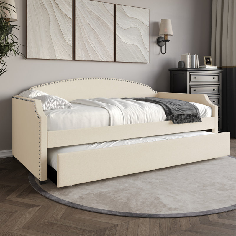 Lit de jour simple rembourré Gerrod, Beige