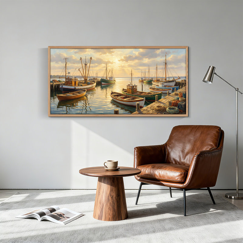 Tableau encadré sur toile « Port au coucher du soleil », 122 x 61 cm (48 x 24 pouces), lot de 1., 48 x 24 pouces