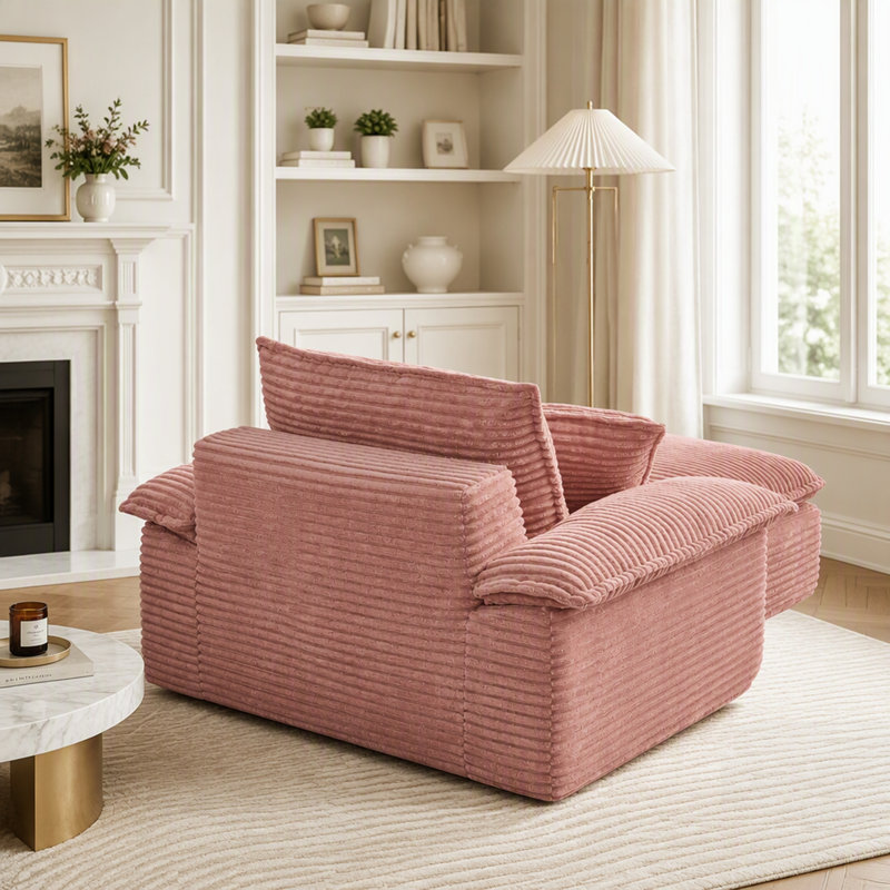 Canapé-lit d'angle surdimensionné avec assise profonde et pouf amovible, pour salon, aucun assemblage requis, Pink