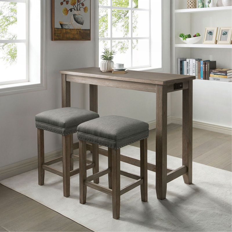 Ensemble de table de salle à manger de style transitionnel Siège rembourré avec garniture cloutée et port USB brossé