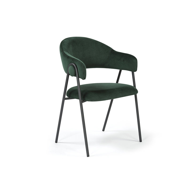 Noah Set of 2 Upholstered Dining Chairs with Black Metal Frame, Dark Green