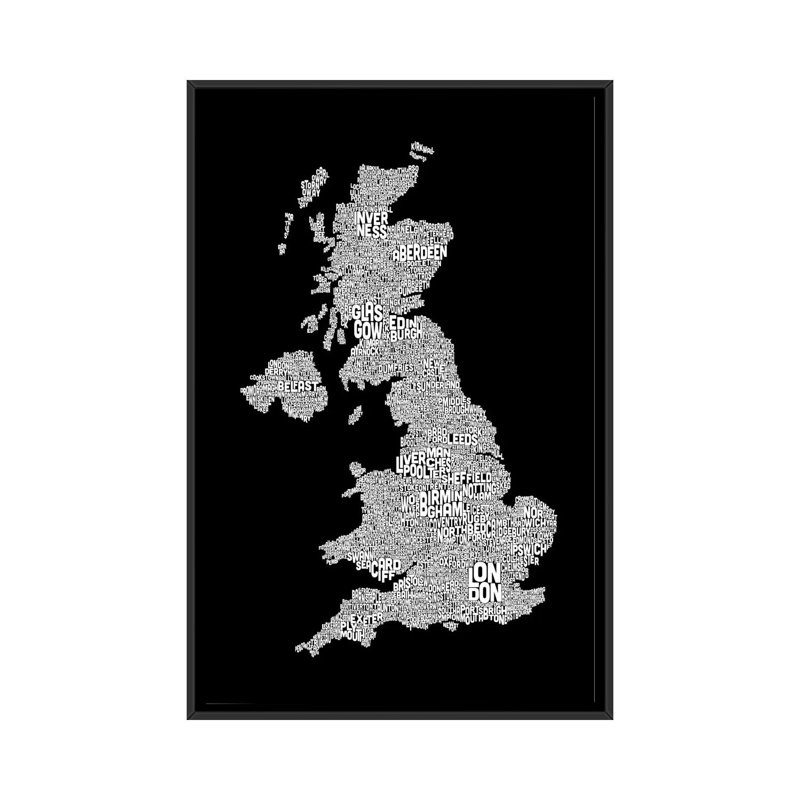 Impression sur toile, "grande-bretagne des villes text map ii" par michael tompsett, H 26 po x l 18 po x P 1,5 po