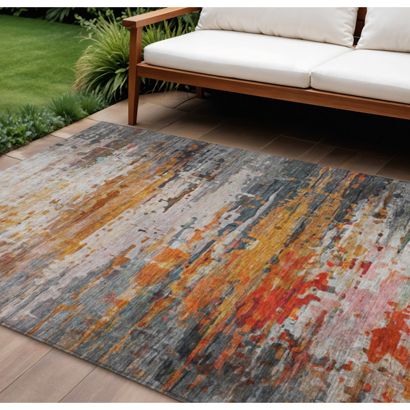 Tapis intérieur/extérieur lavable, abstrait, 2,74 m x 3,66 m, couleur terre cuite et beige