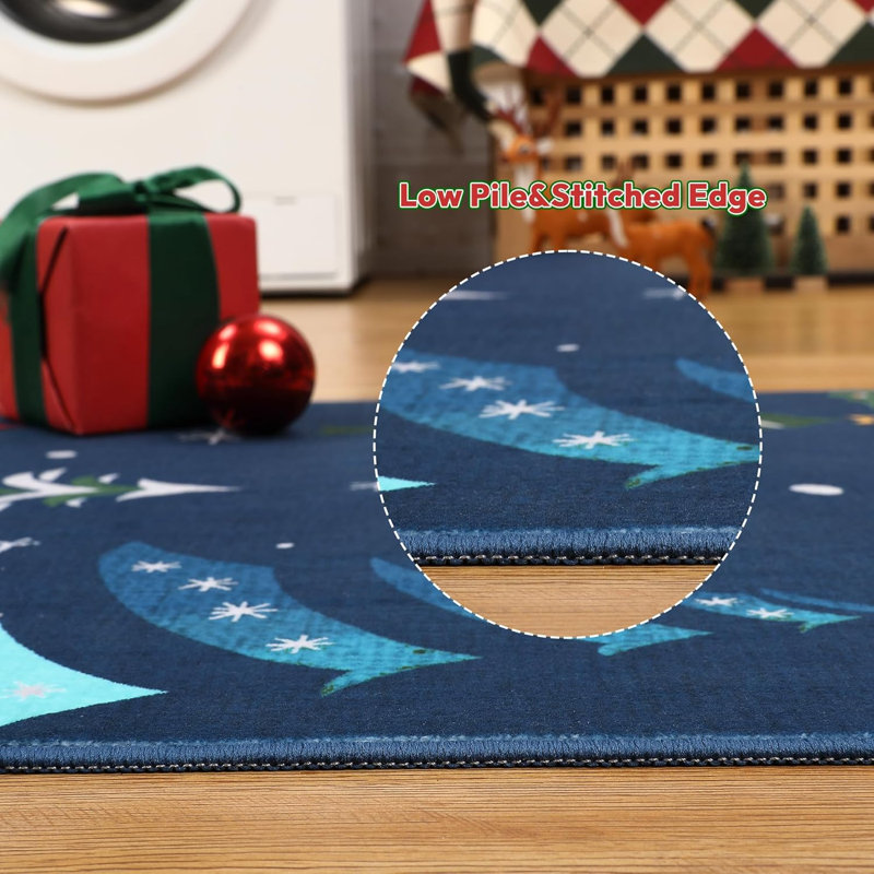 Red Rug, Washable Christmas Carpet, Soft Low Pile Non-Slip Rug for Kitchen, Entryway, or Bedroom Decor, Rectangle 5' x 7'