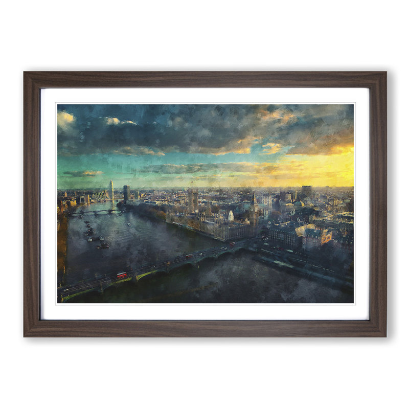 Big Ben & The London Skyline - Single Picture Frame Painting on MDF, 36cm H x 48cm W x 2cm D, Walnut Framed