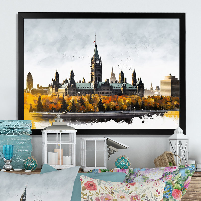 Ottawa in the Fall I - reproduction sur toile, Cadre simple noir, H 24 po x l 32 po x P 1 po