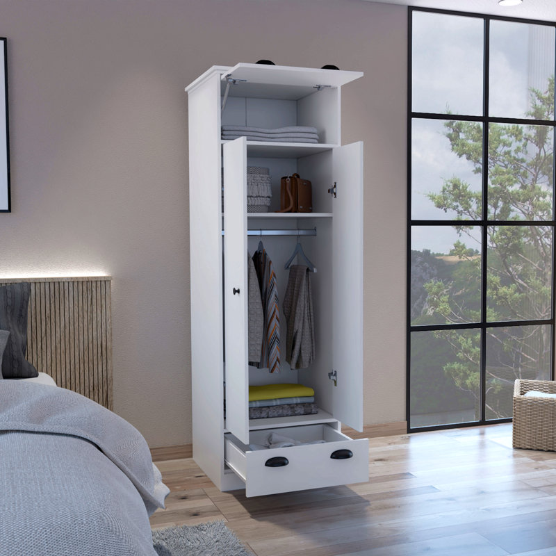 Armoire avec 1 tiroir et 1 tiroir à charnières avec poignées, Blanc