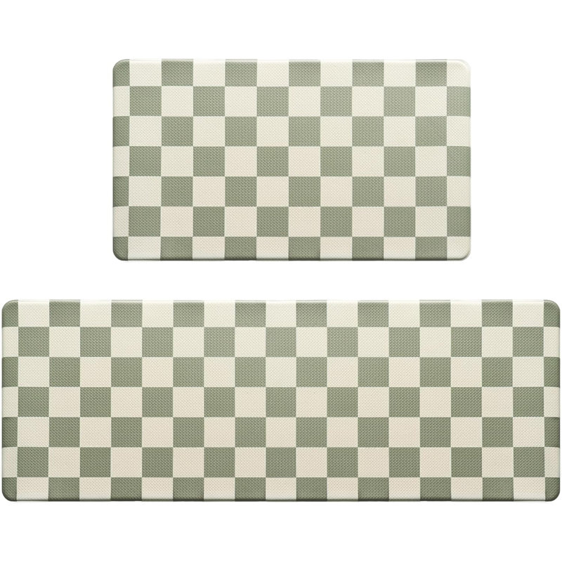Ensemble de tapis de cuisine à carreaux, 2 pièces, beige et sauge