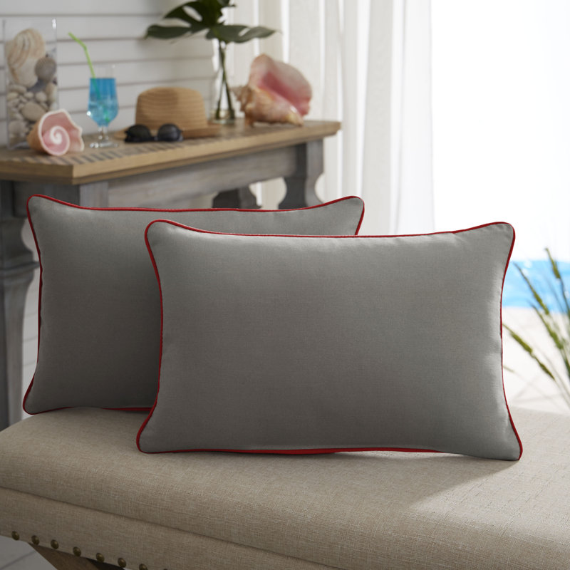 Outdoor Reversible Throw Pillow, 12" x 24", Charcoal/Jockey Red