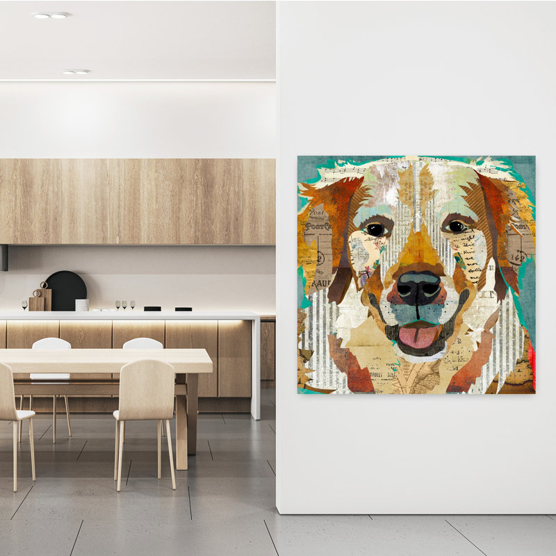Art contemporain doré pour chien, H 48 po x l 48 po
