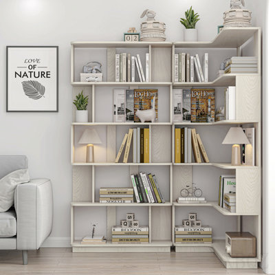 90 cm space saving corner bookshelf + 80 cm bookcase extendable free combination, set of 2 display shelf, white OAK color and other 4 colors for option, freely combined and matched furniture