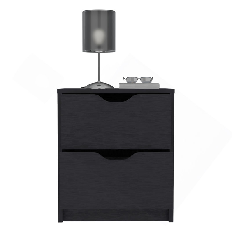 Basilea 2 Drawers Nightstand , End Table, Side Table Pull Out System -Black, Black