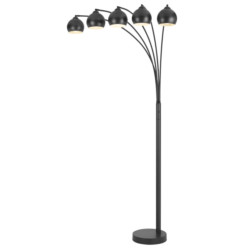 Lampe sur pied arquée à 5 lumières pour salon, 224 cm de hauteur, gris anthracite, avec abat-jour en métal