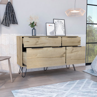 47" Natural Four Drawer Double Dresser